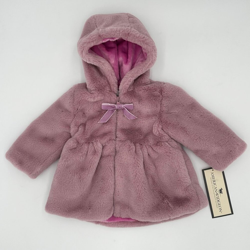 NWT American Widgeon Lilac Tulip Bow Coat. 12M. Plush and Hooded.